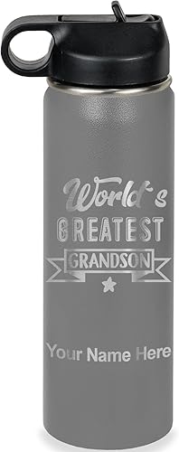 Miniatura 11 de LaserGram Personalized Water Bottle, World's Greatest Grandson, Stainless Steel Double Wall Vacuum Insulated with Flip Top Straw, Custom Engraved