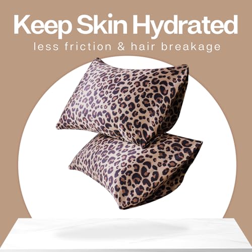 Image of MR&HM Satin Pillowcase for Hair and Skin, Silk Satin Pillowcase 2 Pack, Queen Size Pillow Cases Set of 2, Silky Pillow Cover with Envelope Closure (20x30, Brown Leopard)