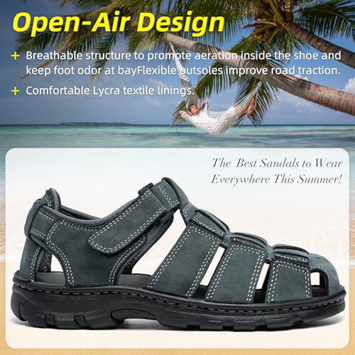 Image of KOIMED Men's Hiking Leather Sandals Closed Toe Water Shoes For Summer Athletic Outdoor Walking Sports Trail River Fishing Wide Adjustable Waterproof Arch Support