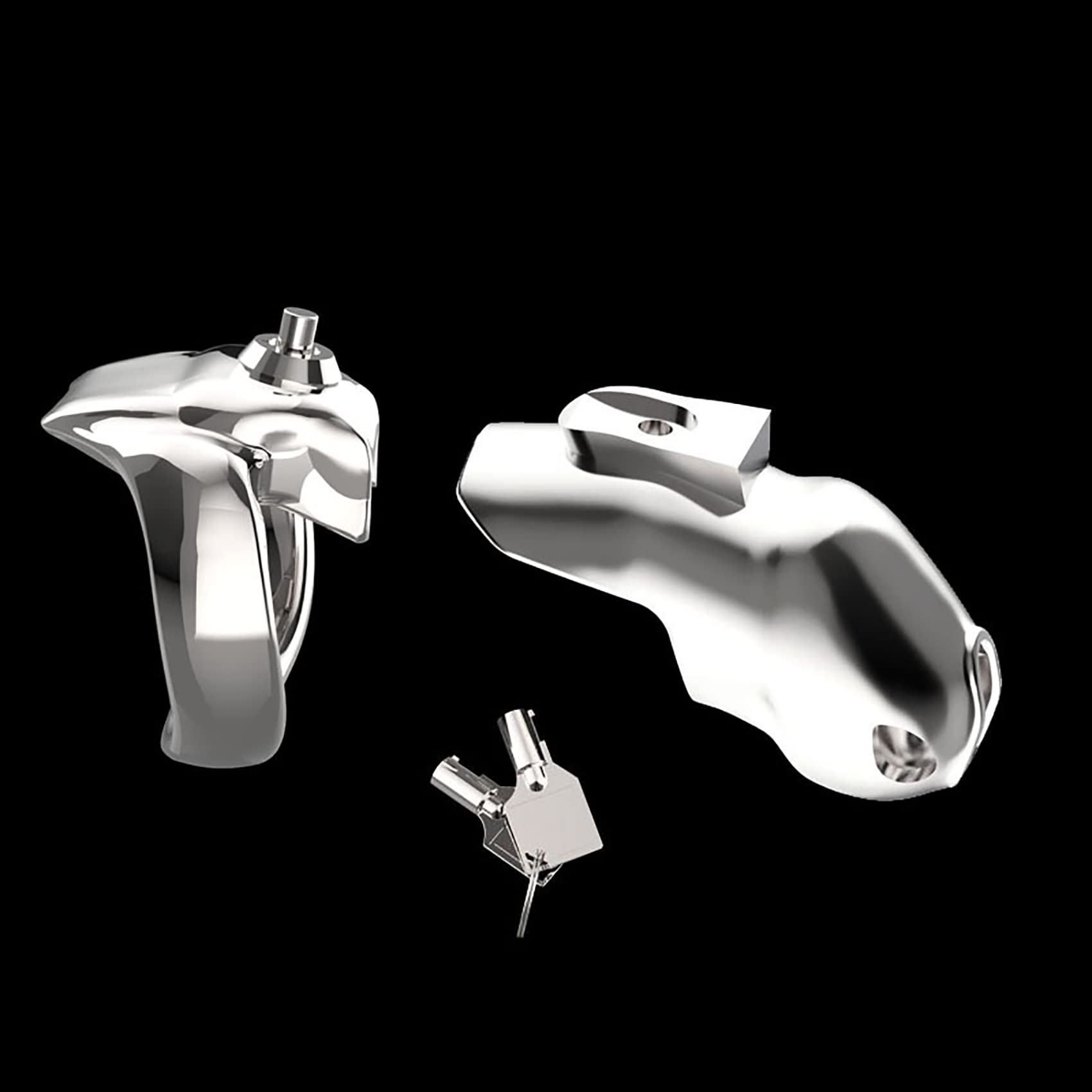 V4 3D Keuschheitskäfig 304 Metall Neues Druckschloss Peniskäfig Mit Gebogenem Cockringe & Gürtel Set Für Männer Keuschheitsschelle, Kleiner/Groß Edelstahl Keuschheitsgürtel Gay Toy,St,50mm