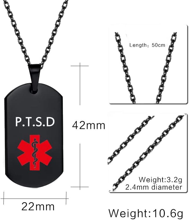 Miniatura 2 de Collar de identificación de alerta médica para hombres y mujeres, acero inoxidable, etiqueta de identificación médica, collar de alerta médica de