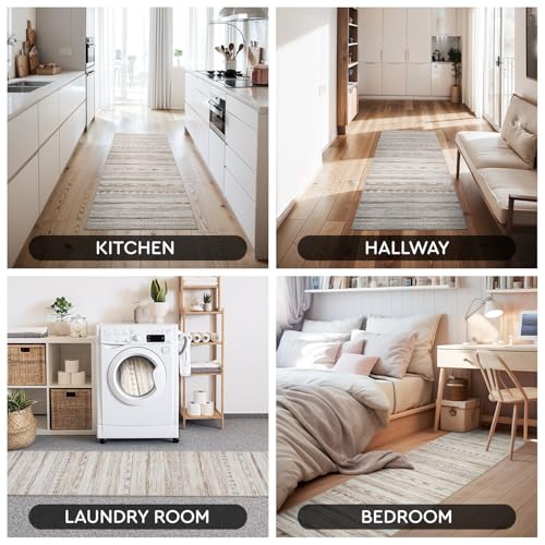 2x6 Runner Rug Machine Washable Non Slip Area Rug Distressed Neutral Moroccan Boho Rug Ultra Soft Floor Runners for Hallways for Entryway Laundry Room Kitchen, Light Brown