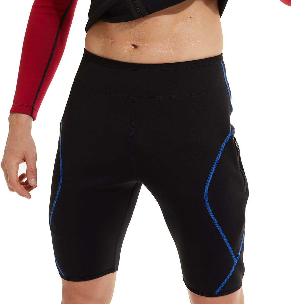 NonEcho Mens Neoprene Sauna Sweat Workout Compression Shorts Body Shaper Slimming Yoga Pants with Zipper Pocket - Image 2