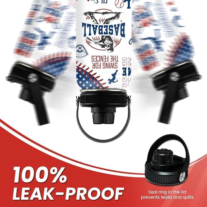 Baseball Water Bottle - 32oz Stainless Steel Insulated Sport Bottles with Lid - Gift for Men Baseball Lover Player Fan Coach - Image 5