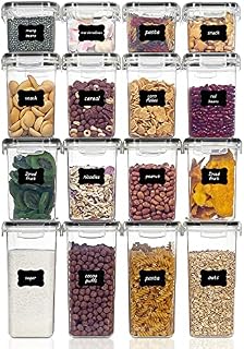 Vtopmart Set of 16 Airtight Food Storage Containers & Kitchen Storage Containers, BPA-Free Plastic Containers for Flour, Sugar and Baking Supplies, with 24 Labels (Black)