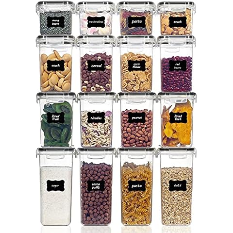 Vtopmart Set of 16 Airtight Food Storage Containers & Kitchen Storage Containers, BPA-Free Plastic Containers for Flour, Sugar and Baking Supplies, with 24 Labels (Black) Cover