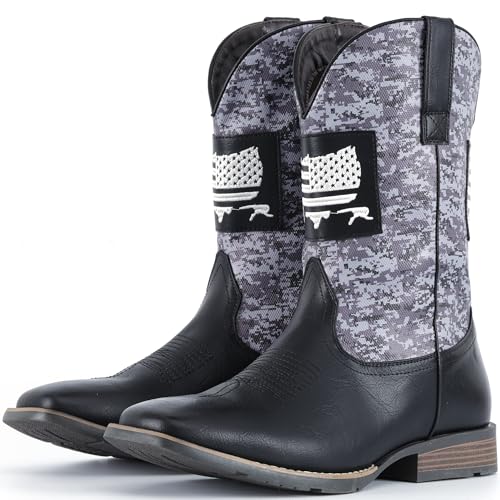 Image of IUV Cowboy Boots For Men Wide Western Boot Traditional American Flag Retro Square Toe Country Work Boots