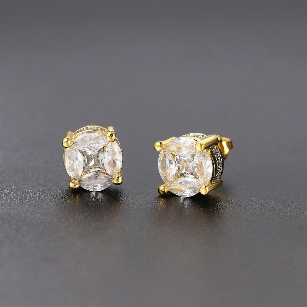14K Gold Over 925 Silver Earrings, Princess Cut Cat's Eye Moissanite Stud Earrings, A Classy Choice for Anniversaries or Elegant Gatherings