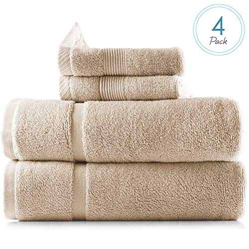 Image of Hearth & Harbor Bath Mat Towels - 100% Ring Spun Cotton Luxury Bath Mat Floor Towels - Ultra Soft & Highly Absorbent Bath Towels Set of 4 - Cream