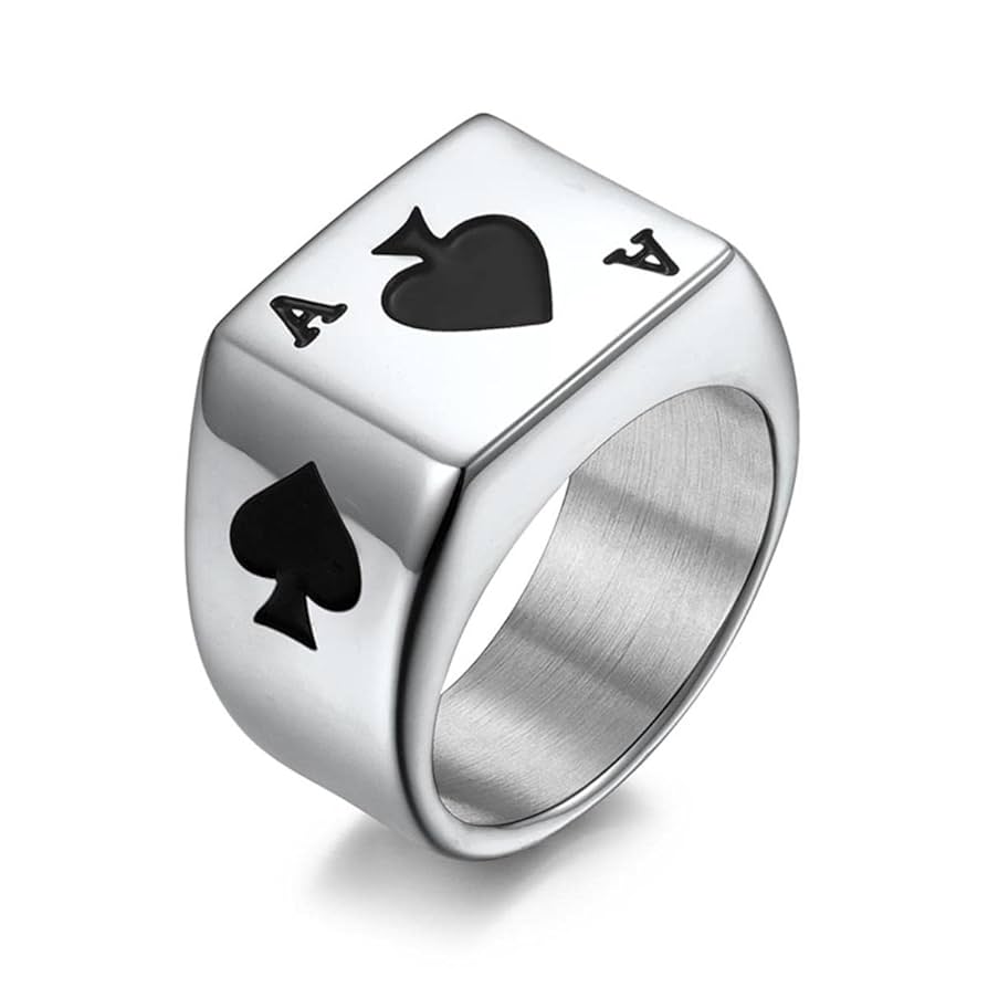 ROLLスペードA RING Punk 6-13# Gold Color Black Ace of Spades Ring 316L