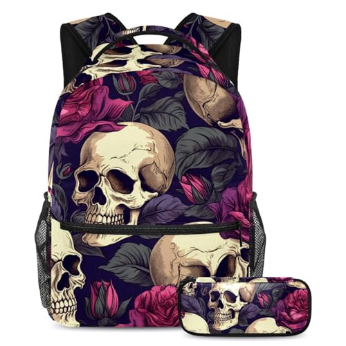 Sac à dos crâne floral pour le collège et les sorties de week-end