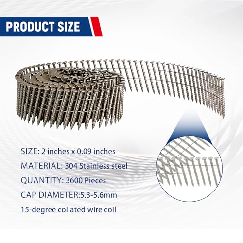 Image of waltyotur 2 * 0.09 In Stainless Steel Siding Nails, Coil Nails 3600 Pcs