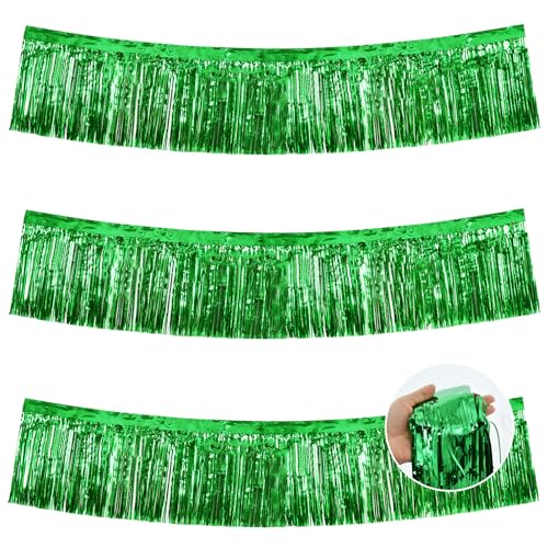 Image of BEISHIDA 3 Packs Metallic Foil Fringe Garland Green Wall Hanging Tinsel Fringe Banner for Halloween Christmas Car Floats Bridal Shower Wedding Birthday Easter Graduation Holiday Party Decoration 30 Ft