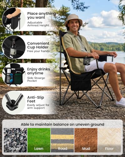 Silla de camping KingCamp oversized con bolsa térmica y soporte lumbar, negro miniatura 6