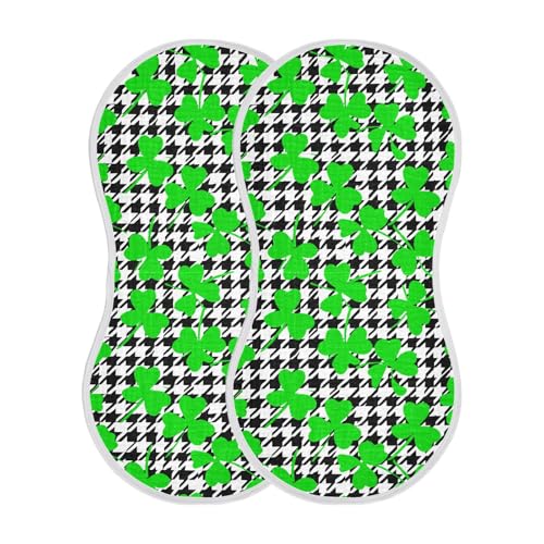 Houndstooth Clover Leaves Baby Burp Cloths Baby Bibs Burp Clothes Cotton Burping Cloths for Babies Burp Cloth Curved Absorbent Washcloths for Newborn Baby Boy Girl Essentials,2 Pack
