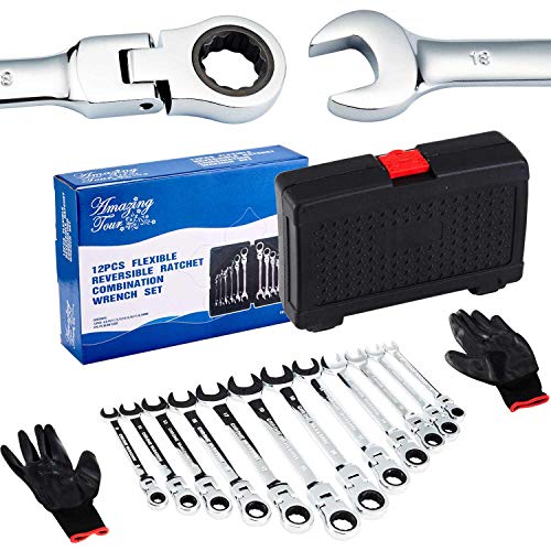 12 Pcs 8mm-19mm Flex-Head Ratcheting Wrench Tool Set Combination Spanners Flexible Amazing Tour