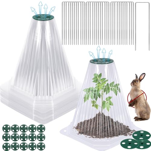 VICAMB 20 Pack Garden Cloches for Plants with 40PCS Ground Stakes,Clear Reusable Bell Covers with...