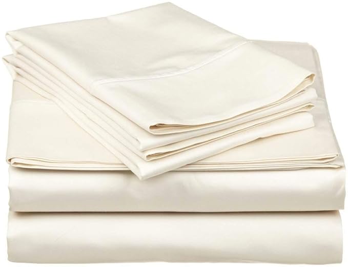 3PC Bed Sheet Set - 1 Piece Fitted Sheet (8-inch) Deep Pocket and 2 Piece Pillow Cover, 100% Egyptian Cotton, Soft, Cool & 600 Thread Count, -Ivory Solid,King Size.