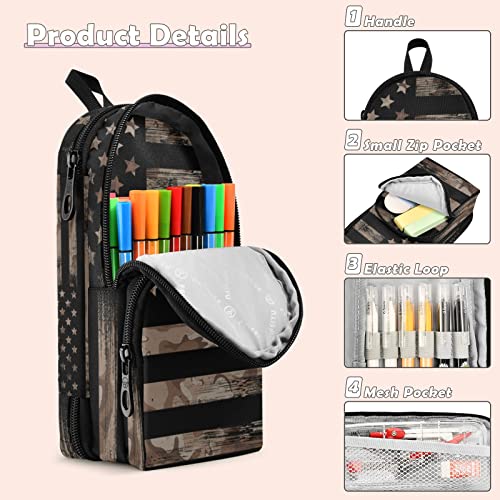 Image of American Flag Pencil Case Big Capacity Pen Bag with Compartment Students Schoolbag Shape Stationery Organizer Pencil Pouch Marker Case for School Office Work