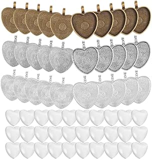 COGCHARGER Rhinestone Bezel Pendant Tray Set Including 30 Pcs Heart Alloy Pendant Cabochon Settings 30 Pcs Transparent Heart Glass Cabochons for Jewelry Making