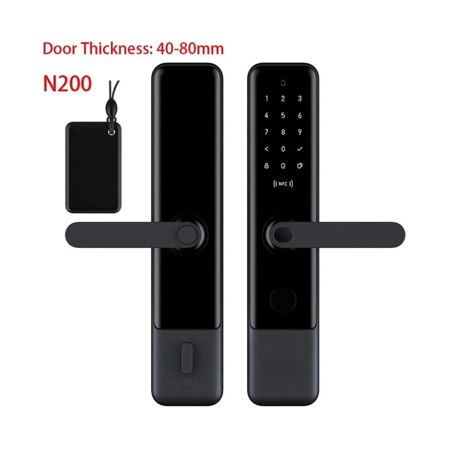 Serrure intelligente, Serrure De Porte Intelligente N200 : Déverrouillage Par Empreinte Digitale, Bluetooth, Mot Passe Et NFC, Compatible Avec La Sonnette. Fonctionne Parfaitement(N200 40-80mm NFC)