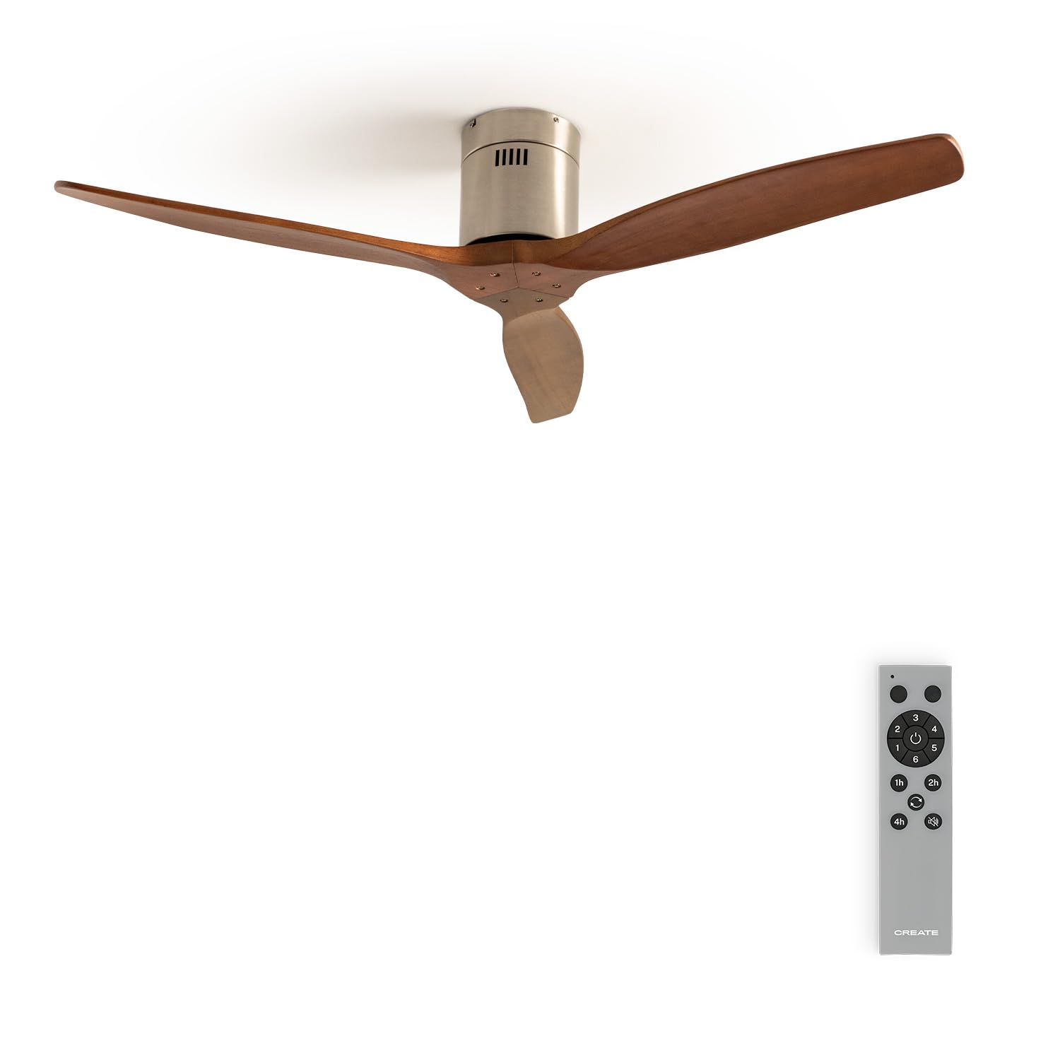 CREATE / WINDCALM NATURAL WOOD M/Deckenventilator Nickel Dunkelholzflügel mit Fernbedienung / 40W, Timer, Ø132 cm, 6 Geschwindigkeiten, Sommer-Winterbetrieb