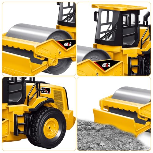 fisca Ferngesteuerte Straßenwalze Spielzeug, 7-Kanal-Fernbedienung BAU Spielzeug Fahrzeuge mit Lichtern, RC Straße Roller Spielzeug für Jungen, Geburtstag Geschenke Ideen für Kinder