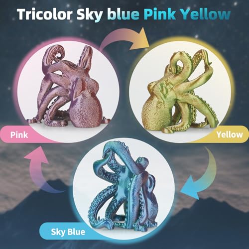 Image of Silk Tricolor PLA Filament 1.75mm, 3D Printer 3-in-1 Multi Color PLA Filament, Dimensional Accuracy + /-0.02mm 1KG Spool (2.2 lbs), Shiny Silk Texture, Triple Color Silk PLA Filament (Blue Pink Yellow)