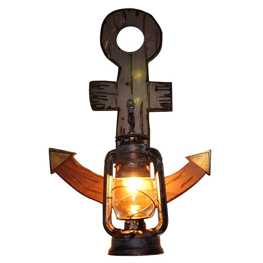 OZBMA Wall Mounted Light Traditional Iron Metal Sconce European Retro Solid Wood Waterproof Glass Lantern Kerosene Lamp Corridor Aisle Staircase Decoration E27 Readin