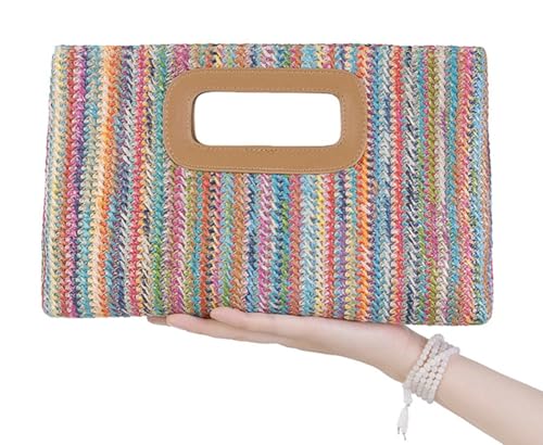Image of Straw Clutch Purse for Women Travel Straw Beach Tote Bag Woven Rattan Envelope Bag Top Handle Crossbody Handbag for Summer