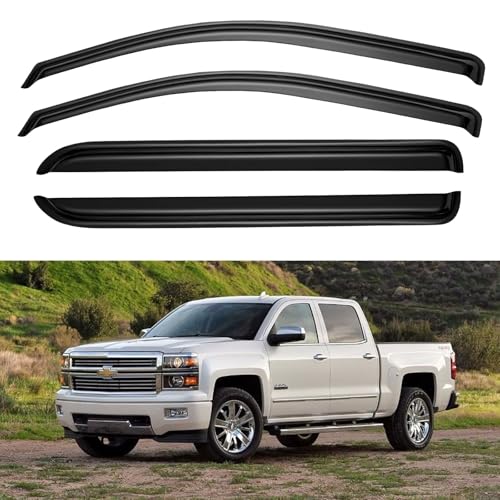 Image of Window Visors Rain Guards for 2014-2018 Chevy Silverado /GMC Sierra 1500 Full-Size Cab, Out-Channel Window Vent Wind Deflectors Visors Shades for 2015-2019 Silverado /Sierra 2500HD 3500HD Crew Cab