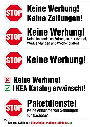 immi 40 Aufdrucke, Stop Keine Werbung Aufkleber (Durchsichtig - Verschiedene)