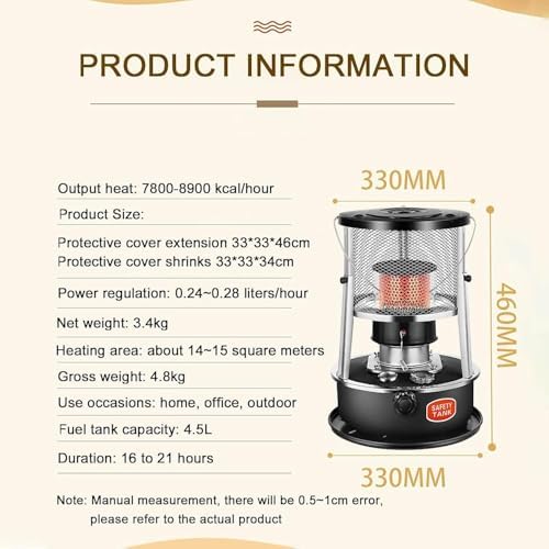 Height-Adjustable Non-Electric Indoor Kerosene Heater – Emergency Power Outage Solution with Glass Chimney, Ideal for Boats, Yachts, Camping & Hiking (Green)