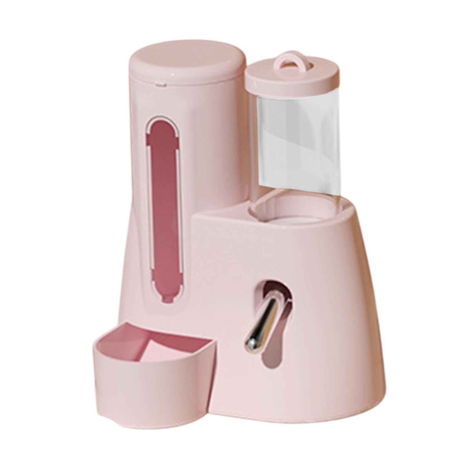 Generic Automatic Hamster Feeder,Automatic Bottle Dispenser with Water Bottle,Non Slip Large Capacity Feeding Station for Ferrets, Pink, 80ml