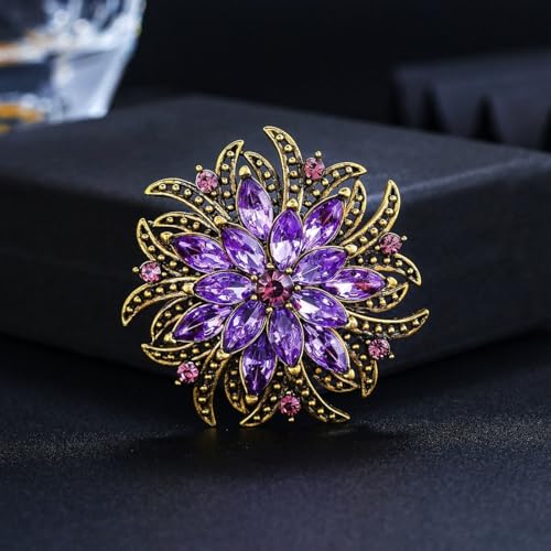 Image of Rhinestone Crystal Sunflower Brooch Pin Elegant Wreath Brooch Clothing Hat Bag Skirt Accessories for Women (purple 3)