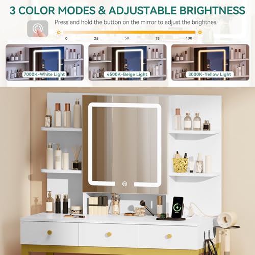 Image of YITAHOME Makeup Vanity Desk Set with Mirror and Lights & Power Outlets