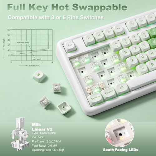 Image of YUNZII B87 Wireless Mechanical Keyboard,QMK /VIA Programmable,TKL Layout 87 Keys,BT /2.4G /USB-C,Hot Swap Gasket Mount RGB Backlit Gaming with Wrist Rest for Win /Mac (Matcha Heart, Milk V2)