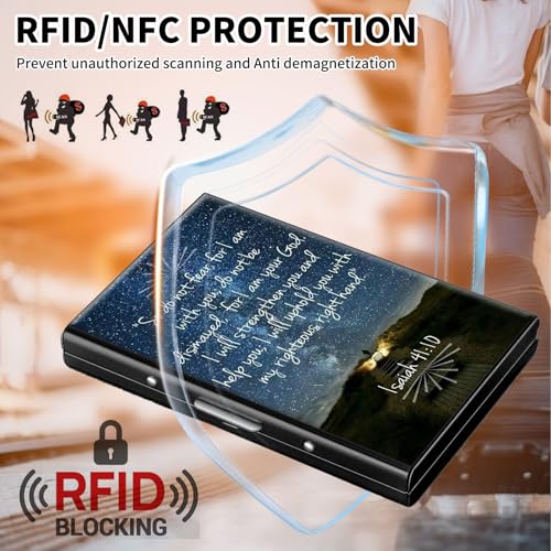 FUYOCWE RFID Credit Card Holder,Small Metal Credit Card Case Wallet,Slim Mini Business Card Holder Organizer Hard ID Case Security wallet for Men Women -Bible Verse Isaiah 41:103