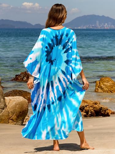 Image of IMAGEKOPE Women's Plus Size Animal Print V-Neck Batwing Kaftan Beach Dress Bathing Suit Cover-Up Loungewear