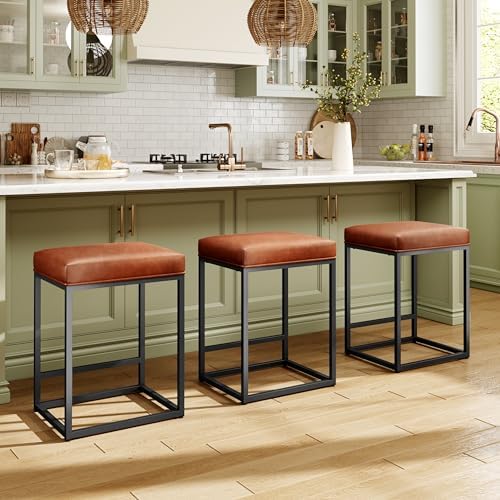 MAISON ARTS Counter Height Bar Stools Set of 3, Kitchen Backless Barstools