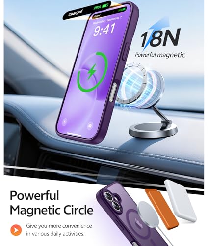 Image of FNTCASE for iPhone 16 Case: [Compatible with Magsafe] Translucent Matte Cases with [Full Camera Protection] [Screen Protector] Military Grade Shockproof Protective Phone Cover - Purple