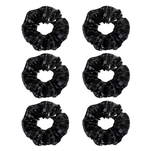 Paquete de 6 coleteros brillantes de satén para moño, para mujer, para tocados, coletas de caballo, donas para actuaciones, bailes, alegrías, recuerdos de fiesta (negro)