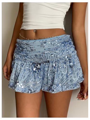 MakeMeChic Women's Sequin Mini Skirt Low Waisted Glitter Sparkly Ruffle Skirts3