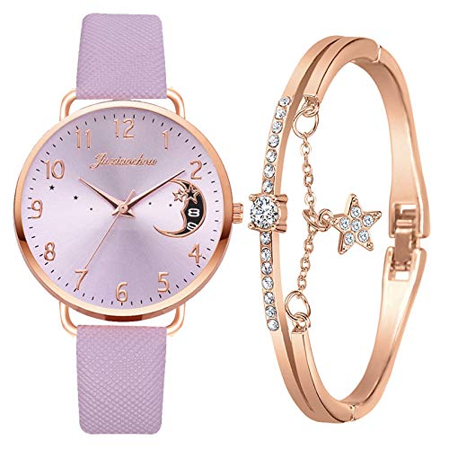 Montre Dames Mode Quartz Imperméable Montres pour Femmes Cuir Bracelet Montre pour Fille (Violet) Cover