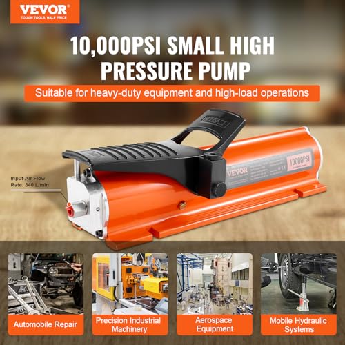 Image of VEVOR 10,000PSI Air Hydraulic Pump, 0.18 Gal Reservoir, NPT 3 /8 in Oil Outlet, NPT 1 /4 in Inlet, Metal Shell Air Actuated Treadle Foot Pump, for Precision Industrial Machinery & Aerospace Equipment