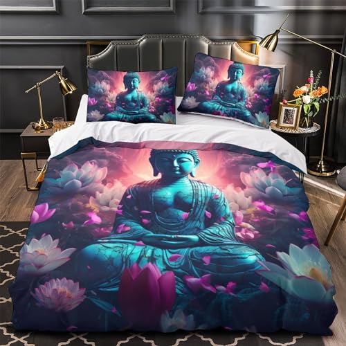 Housse de couette Bouddha impression 3D premium, parure de lit double 200x200 douce et durable - 4