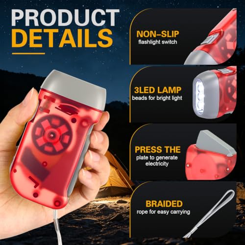 Image of Mudder 24 Pack Hand Crank Flashlight | Light, No Battery Emergency Flashlight, self Powered, Portable Light Dynamo Torch, for Survival Kit Outdoor Hiking Emergency