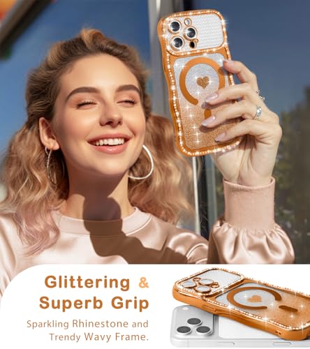 Amzfield Magnetic Phone Case for iPhone 15 Pro, Bling Shiny Sparkle, Orange - image 6