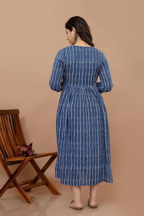 Image of Maternity Feeding Anarkali Kurti Dress for Women | Cotton Nursing Kurta with Both Side Zippers | Pregnancy & Nursing Wear | Comfortable Ethnic