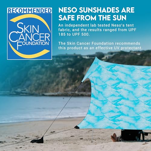 Image of Neso Gigante Portable Beach Tent Sun Shelter - Lightweight Beach Shade Canopy - Easy Setup for Family Outings - Patented Reinforced Corners - UPF 50+ - 8ft Tall, 11 x 11ft - Aqua Fronds